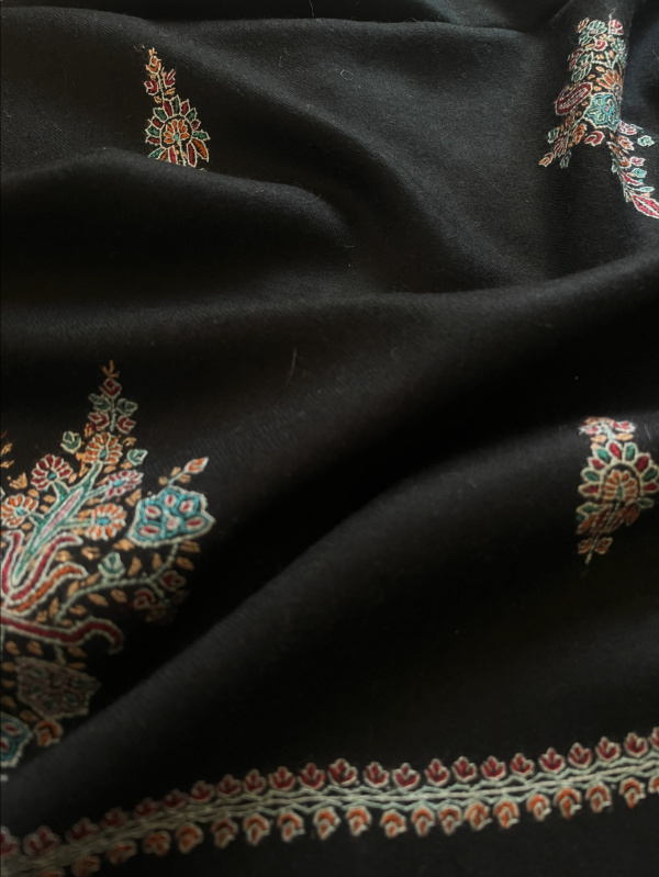 Butidar Sozni Hand Embroidered Black Shawl